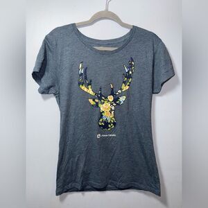 John Deere Women’s Floral Deer Head Graphic Tee T-Shirt XL EUC